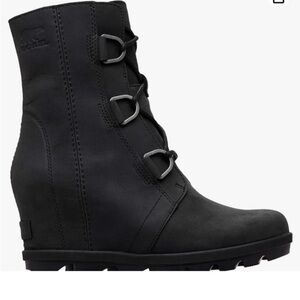 Sorel Joan of Arctic Wedge Waterproof lace-up Boots Sz 9 NL2173 Black Leather
